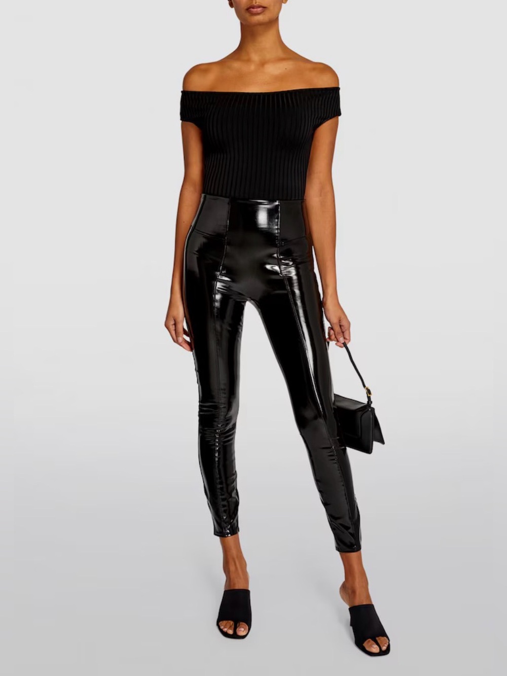 SPANX Faux Patent Leather Leggings in Classic Black  High-Rise Leggings Pull On